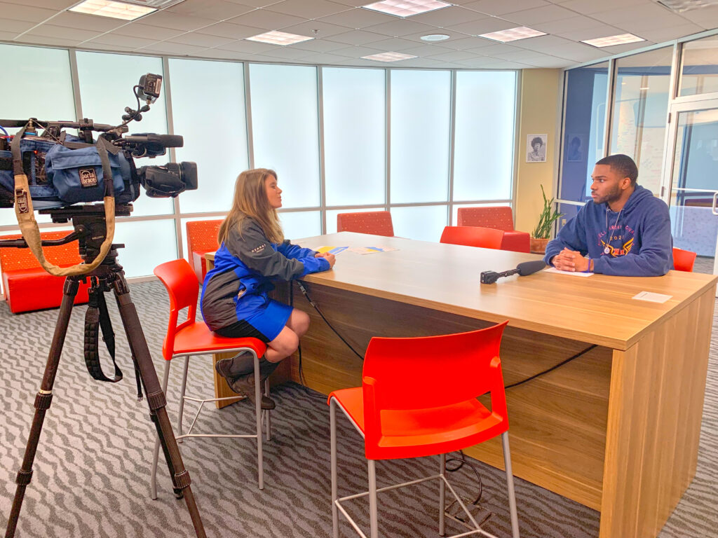 Brandon Dixon ‘22 talks to WLWT about PM students' efforts to raise money and goods for Ukraine in Spring 2022.